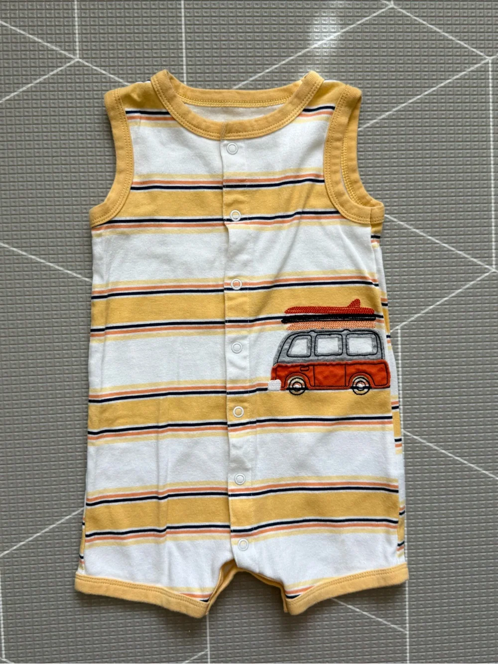 Carters|Baby boy/toddler yellow striped sleeveless romper,surf van patch•••18M